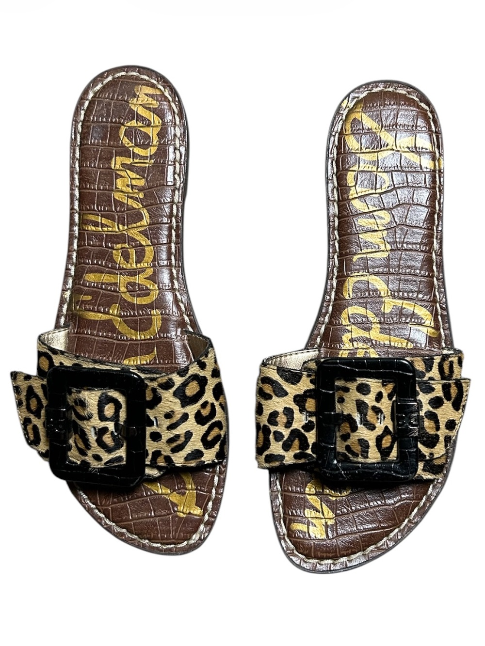 Sam Edelman Granada Leopard Print Slide Sandals - Brown/Black Size 7.5 - Picture 3 of 5